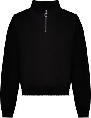 Produktbild von Just Hoods JH037 | WomenŽs Cropped 1/4 Zip Damen Sweatshirt - Farbe: Deep Black - Größe: L