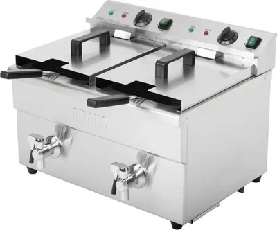 Image de Friteuse à induction double Buffalo – Capacité de 15 L, 2 x 3000 W, 2 réservoirs de 7,5 L