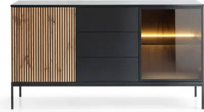 Produktbild von Kommode SENTO KSZ154 Sideboard mit Schubladen Eiche Wotan / Schwarz Schwarze Rahmen