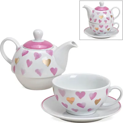 Produktbild von Tea for One Tee Set Herzen rosa gold