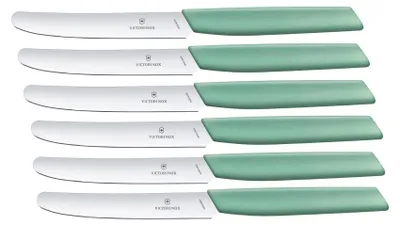 Produktbild von Victorinox Swiss Modern 6er Set Frühstücksmesser | mintgrün | rostfreier Edelstahl | Polypropylen Griff | scharf & spülmaschinenfest | ideales Tafelmesser für Butter, Marmelade, Käse & Brot