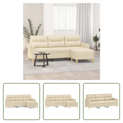 Produktbild von The Living Store 3-Sitzer-Sofa mit Hocker Creme 180 cm Stoff