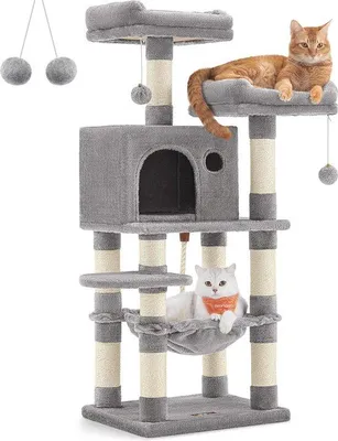 Produktbild von Famanu Kattenturm mit 2 Plüschsitzen - 112 cm - Lichtgrau