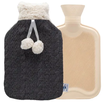 Image de axion® Bouillotte avec housse, couleur anthracite/blanc, 33 x 20 cm, peluche, env. 2 litres, 100 % caoutchouc naturel