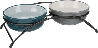 Produktbild von TRIXIE Napf-Set, Keramik/Metall - petrol/hellpetrol/grau/hellgrau - 2 × 0,25 l/ø 13 cm/27 × 8 × 13 cm