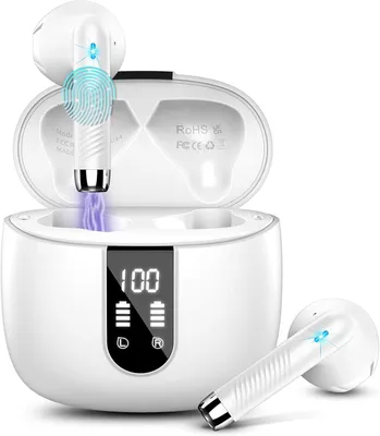 Produktbild von Bluetooth Kopfhörer In-Ear mit 4 Mikrofonen, ENC Noise Cancelling, 48h Akku, IP7 Wasserdicht, LED Display, Wireless Earbuds mit USB-C Schnellladung