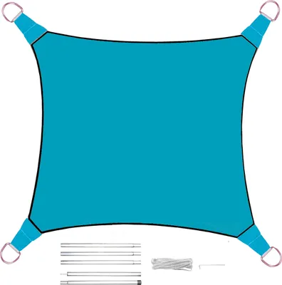 Produktbild von Sonnensegel Quadratisch Blau 3,6m mit Stangenset für Garten Sonnenschutzsegel