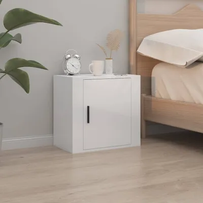 Produktbild von The Living Store Wand-Nachttisch Hochglanz-Weiß 50x30x47 cm