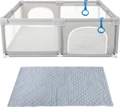 Produktbild von Baby Laufgitter Laufstall 150x150cm faltbar Laufstall Absperrgitter mit Matte und Rutschfester Basis Grau