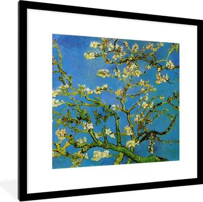 Produktbild von MuchoWow® Gerahmtes Poster Mandelblüte - Vincent van Gogh 40x40 cm - Poster mit Schwarzem Bilderrahmen Wandposter Rahmen Foto Bilder - Poster - Plakat im Rahmen