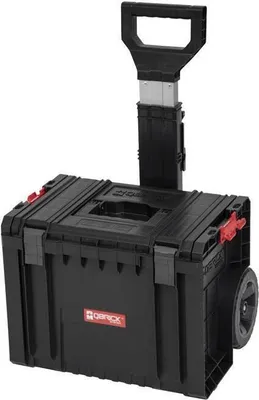Produktbild von QBRICK® Werkzeugtrolley PRO | HxBxT 39x45x69cm | 28 Liter | Mit Deck- & Teleskopgriffe | Mit Klemmverschlüsse | Mit 2 Gummiräder | Metall | Schwarz | Werkzeugkoffer, Werkzeugwagen, Werkzeugkasten
