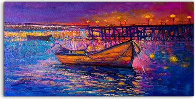 Produktbild von Coloray Spritzschutz aus Glas 100x50  Wandkunst Küchenrückwand Kunst Boote Wasser Nacht Brücke Himmel