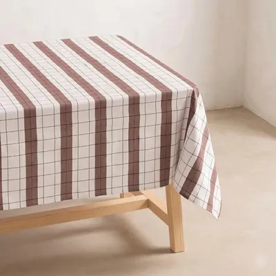 Produktbild von GAMUSI STOKKEN Jacquard-Tischdecke mit Karomuster, 150 x 100 cm – Baumwollmischung, fleckenabweisend, kaffeefarben – elegante rechteckige Tischdecke für Küche und Esszimmer