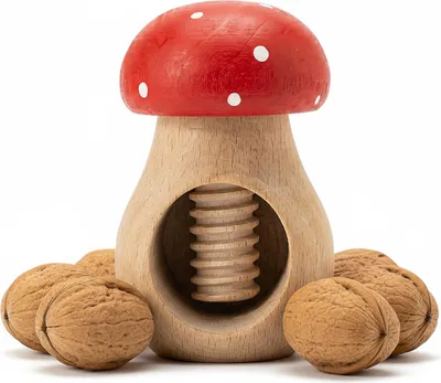 Produktbild von Holz-Nussknacker Pilz Rot, handgefertigt in Polen, Dekorativ und Funktional