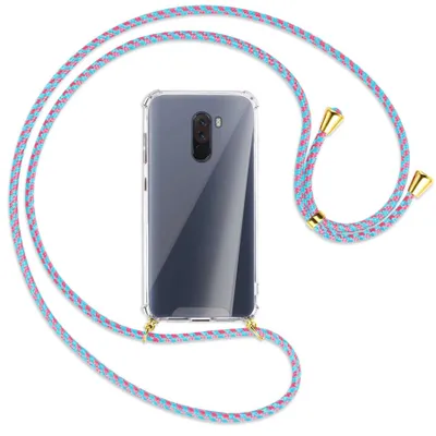 Produktbild von Handykette Backcover-Schutzhülle mit Band (Metall goldfarben) für Xiaomi Pocophone F1 / Poco F1 - pink/mint