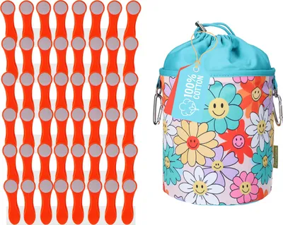 Produktbild von 48 Wäscheklammern Orange Grau Edelstahl und 1 bellaCott Wäscheklammerbeutel Blumen Smileys