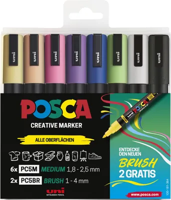Obrázok produktu pre Sada značiek UNI POSCA PC-5M/5BR 6+2