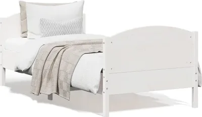 Produktbild von Design Massivholzbett mit Kopfteil Weiß 90x190 cm Kiefer, Klassische Betten 2024 Neu