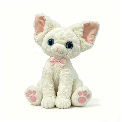 Produktbild von Plüsch Katze Kuscheltier 40 cm Weiß Blaue Augen Krullig Stofftier