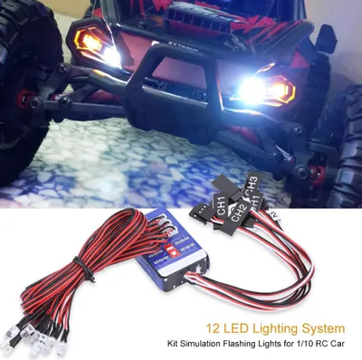 Zdjęcie produktu dla zestaw oświetlenia 12 LED do symulacji migających świateł dla samochodów 1/10 1/8 RC / ciężarówek / pojazdów gąsienicowych