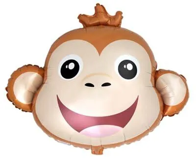 Folienballon lachender Affe mit Krone, Mylar, Orange/Beige, 35 cm