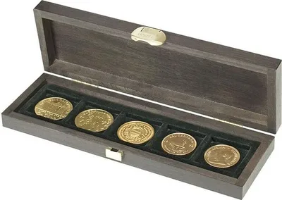 Produktbild von Lindner S2490-5 Echtholzkassette CARUS S mit 5 quadratischen Fächern für Münzen/ Münzkapseln bis Außen-Ø 40 mm