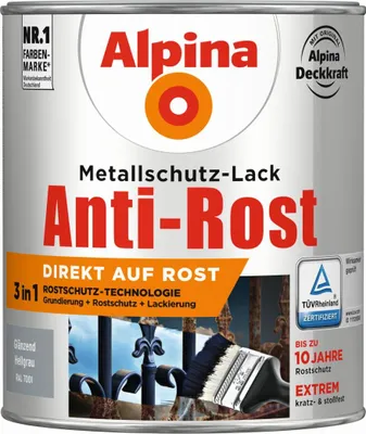 Produktbild von Alpina Metallschutz-Lack Anti-Rost 750 ml hellgrau glänzend