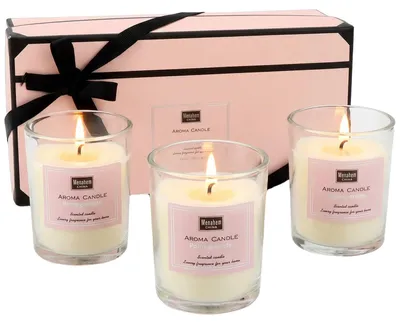 Image de Coffret de bougies parfumées en verre - 3 pièces. Bougies en cire de soja - Décoration d'intérieur - Parfum grenade rose