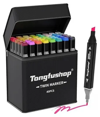 Produktbild von 80 Farben Filzstifte, Twin Marker Set, für Manga Design und Zeichnen Skizzieren Malerei, Art Marker mit Schwarzer Tragetasche und Abstandshalter