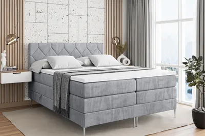 Produktbild von ALTDECOR Boxspringbett mit Silber Füßen, Matratze und Lattenrost, Topper, Polsterbett mit Bettkasten, Bett mit Stauraum H3- und H4- Matratze, Doppelbett -CATOR-FS KING-140x200 - Grau Monolith