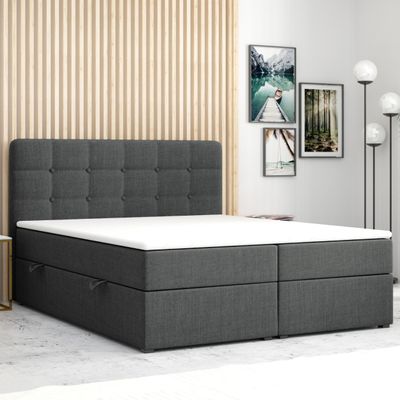 Boxspringbett PRAG Chesterfield – Optik mit Bettkasten 180 x 200 cm Webstoff Grau Anthrazit Bett Bettkasten Ehebett Hotelbett Designerbett Luxus