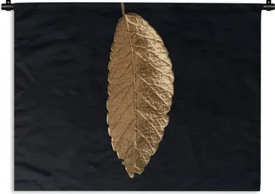 Produktbild von MuchoWow® Wandteppich Wandbehang Blätter - Schwarz - Gold - Luxus - Natur 120x90 cm Tapisserie Dekoration Wandtuch - Wohnen - Aufhänger für die Wand
