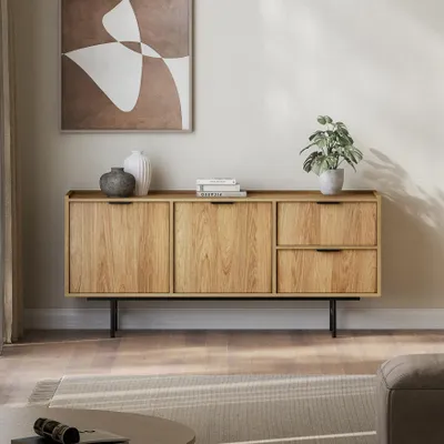 Produktbild von BEAUTYSOFA | Kommode EVRON 150 cm, Sideboard mit 2 Schubladen und 2 Türen, Wohnzimmerschränke Hikory Natur