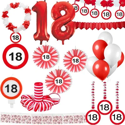 Produktbild von 18. Geburtstag Verkehrsschild Partyset Party Dekoration Geburtstag Jubiläum weiss rot