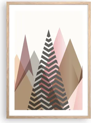 Produktbild von Gerahmtes Poster - Rahmen in heller Eiche - Berge Dreiecke Abstraktion - 50x70 cm - Wand Bild - Wanddeko - Wandbilder - Kunstposter - Wandposter - Bilderrahmen - Bilder - Kunstdruck - P2NPA50x70-4402