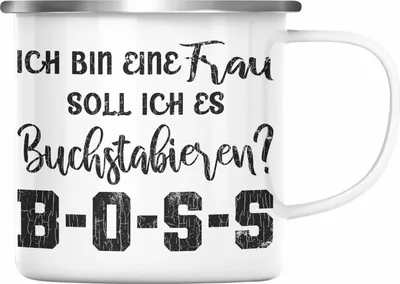 Produktbild von Trendation - Emaille Emaille Tasse mit Spruch Frauen Geschenk Frau Lustige Sprüche Boss Spruch Mama Emaille Tasse (Silber)