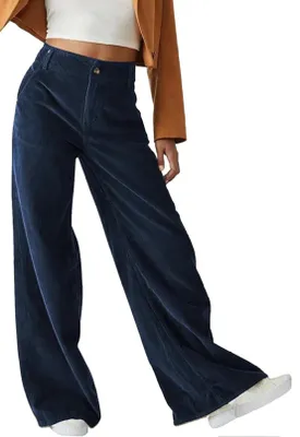 Imagen del producto de Solidchoice - Pantalón de pana informal con cintura alta y bolsillos