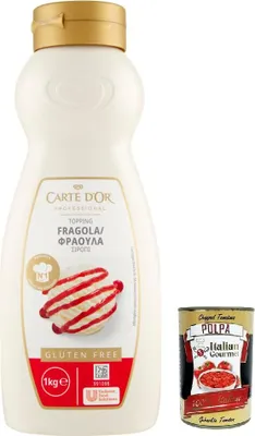 Produktbild von Carte d’Or Topping Fragola,Süße Sauce mit Erdbeergeschmack zur Dekoration von Kuchen und Eiscreme 1Kg + Italian Gourmet Polpa di Pomodoro 400g Dose