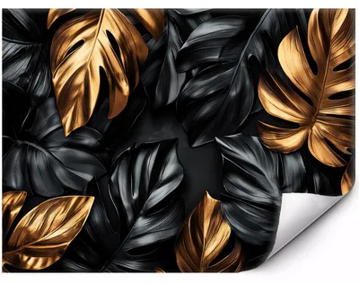 Zdjęcie produktu dla Samoprzylepna Fototapeta Złote i czarne liście glamour do salonu sypialni biura 250x175 cm, Obraz wygenerowany przez AI