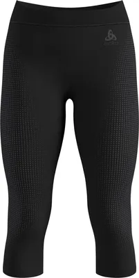 Schwarze Odlo Performance Warm Base Layer 3/4 Tights mit strukturierten seitlichen Mustern und breitem Bund