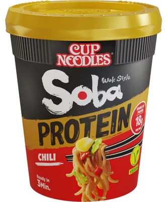 Produktbild von Nissin Soba Protein Chili 93g – Würzige, proteinreiche Instant-Soba-Nudeln