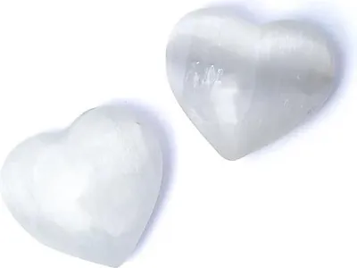 Immagine prodotto di Pietra di preoccupazione del cuore di selenite bianca - confezione da 2 pezzi - ± 7 cm