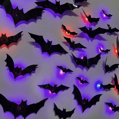 Zdjęcie produktu dla 24 sztuki dekoracji nietoperzy LED na Halloween