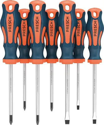 Produktbild von 7-teiliges Schraubendreherset, magnetisch, flach und Kreuzschlüssel, orange