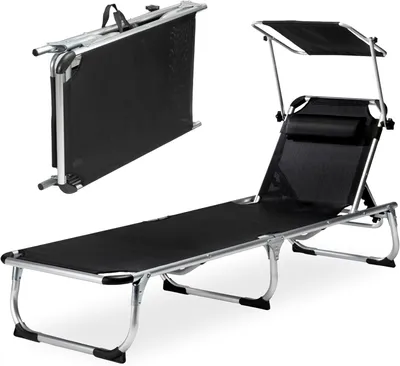 Produktbild von sunnypillow Sonnenliege mit Dach, Strandliege klappbar leicht - 150 kg belastbar - Gartenliege aus Aluminium für Garten Balkon Terrassen Pool
