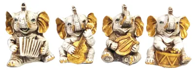 4 Elefanten-Musikanten, Polyresin-Figuren, 6,2x5x8,7 cm
