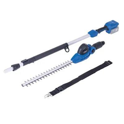 Produktbild von Scheppach Akku-Teleskop-Heckenschere C-PHS410-X | 11 verschiedenen Winkeln (90° – 240°) | Gesamtreichweit von 2,6 m | 410 mm Schnittlänge | 20V IXES