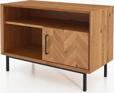 Produktbild von Kommode Seiba Wildeiche massiv 97x45x65 Fischgrätmuster mit 1 Tür und 2 Fächern