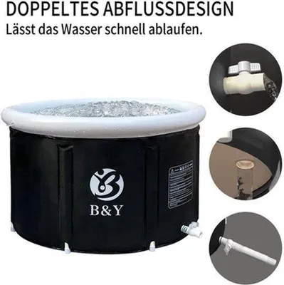 Produktbild von Faltbare Badewanne, rund, schwarz - Aufblasbares Eisbad, 342 Liter - Polyvinylchlorid - Freistehend - Tragbare Badewanne