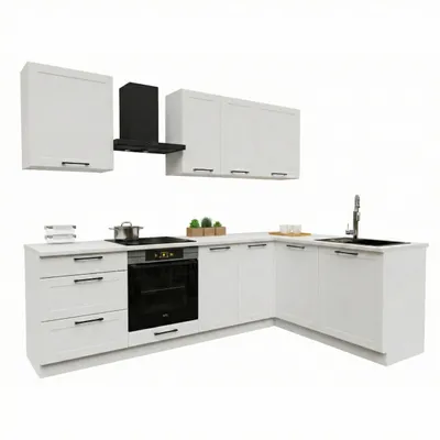 Obrázek produktu pro Rohová kuchyňská linka - tvar L - 260x170 cm - Bílá matná - s bílou pracovní deskou - MDF - Moderní kuchyňský nábytek - ADELE